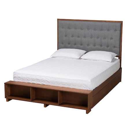 Baxton Studio Jalie Classic Transitional Grey Fabric and Walnut Brown Finished King Size Platform Storage Bed 237-12639-10670-ZORO